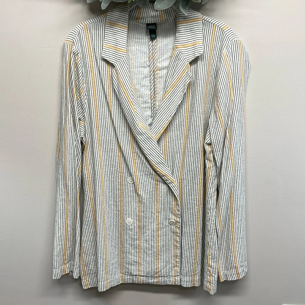 Wild Fable Linen Blend Striped Double Breasted Boyfriend Blazer L